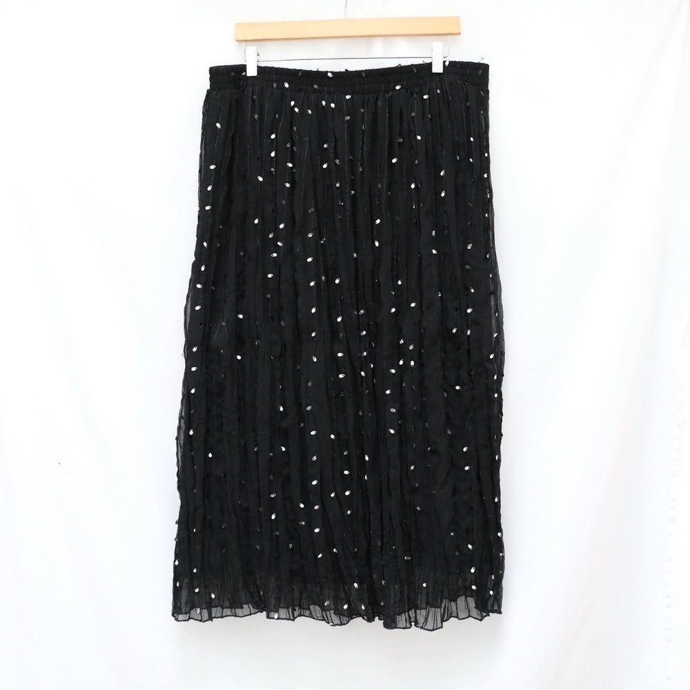 Onyx Nite black sequinned skirt evening plus size 2X pleated chiffon knee Wendye